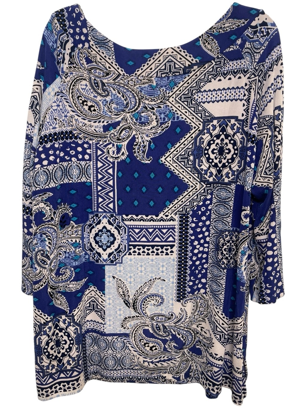 Chico’s Travelers Women's Blue Mosaic Print Tunic Top NWT Size 3/Large